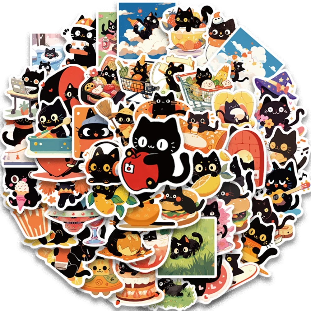 60pcs Cartoon Cute Cat Notes Stickers for Scrapbooking Envelope Skateboard IPad Funny Daily Kitten Aesthetic Waterproof Decals