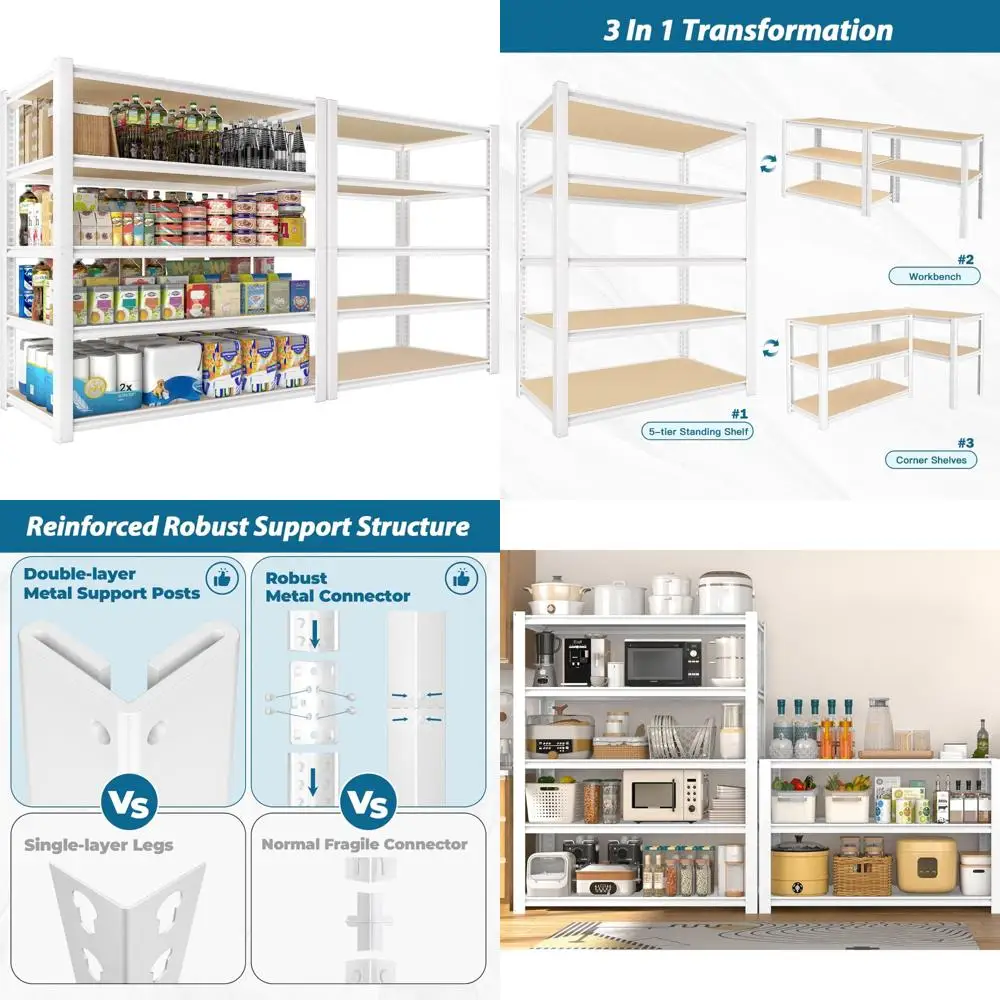 رفوف معدنية شديدة التحمل قابلة للتعديل مكونة من 5 طبقات لتخزين الخزانة - 36 وات × 16 عمق × 72 ارتفاع، أبيض، منظم جراج #1