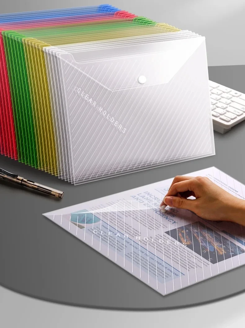 10pcs A4 Transparent Plastic File Bag Document Data Storage Bag With Snap Button Document Papers organizer Stationery supplies