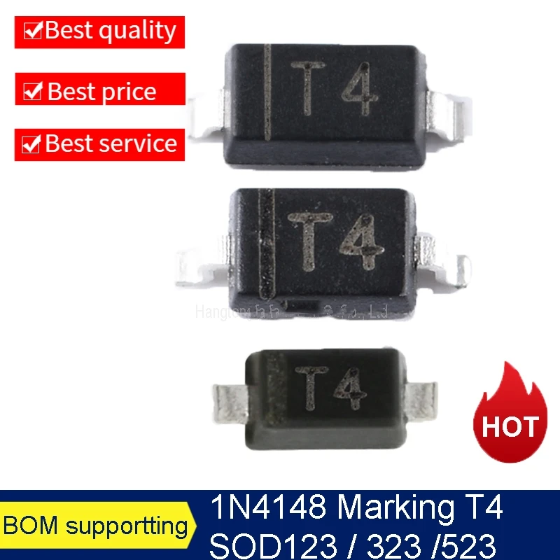 100PCS/Lot 1N4148W SOD123 1N4148WS SOD323 1N4148WT SOD523 SOT-23 Marking code T4 SMD Transistor New