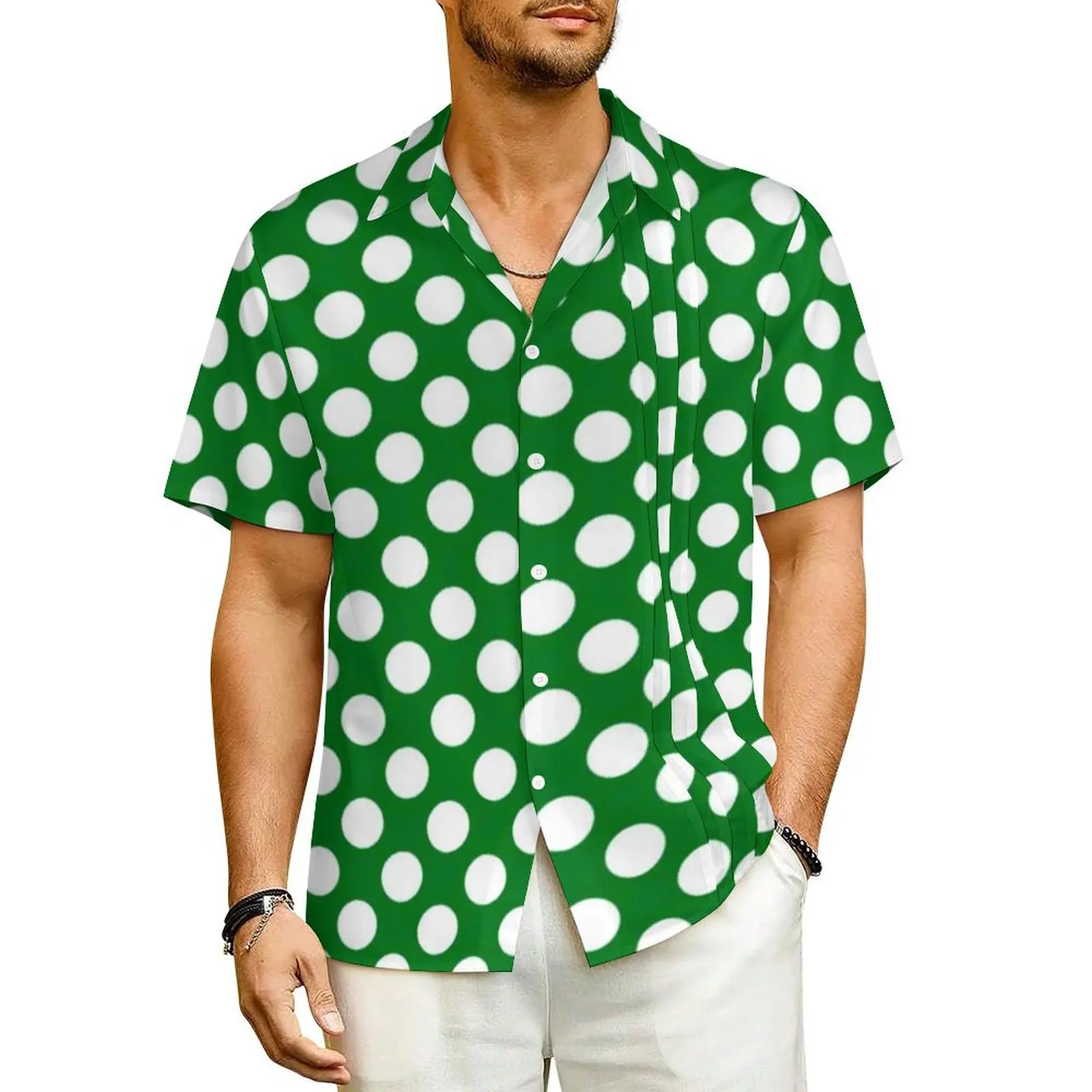 Polka Dot Patty's Day Vacation Shirt St Patrick's Day Holiday Hawaii Casual Shirts Men Novelty Blouses Short Sleeve Harajuku Top