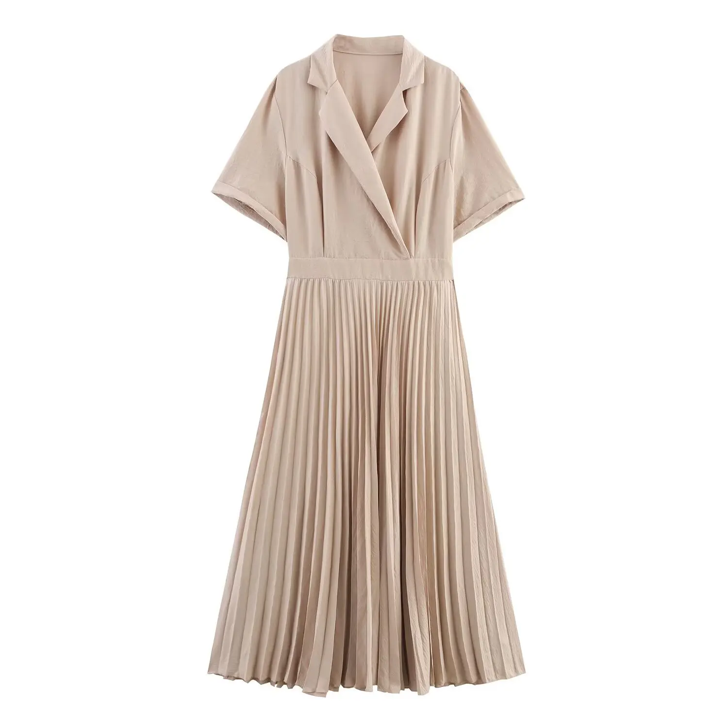 

2025 модный осенний женский костюм в европейском и американском стиле с коротким рукавом и плиссированным подолом, платье