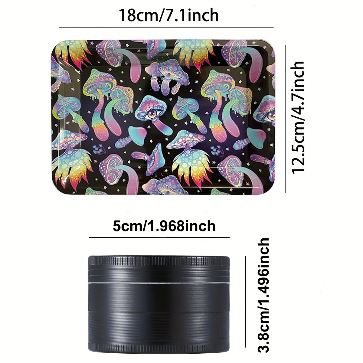 50mm Grinder with Metal Rolling Tray Zinc Alloy 4 Layers Herbal Tobacco 18X12.5CM Pepper Pot Spice Smoking Cigarette Accessories