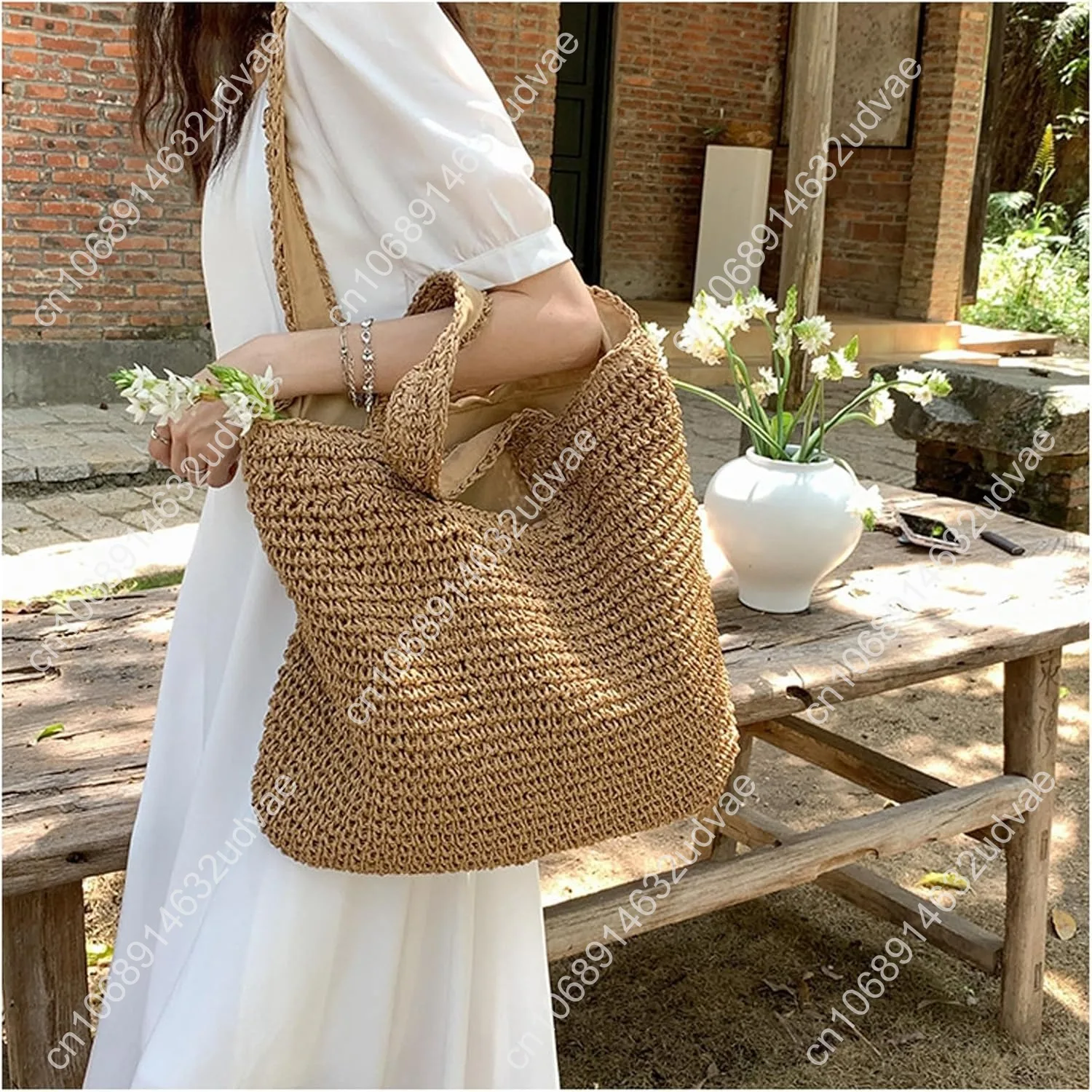 Straw Beach Tote Bag: Large Summer Boho Woven Bags - Rattan Handmade Shoulder Handbags for Women