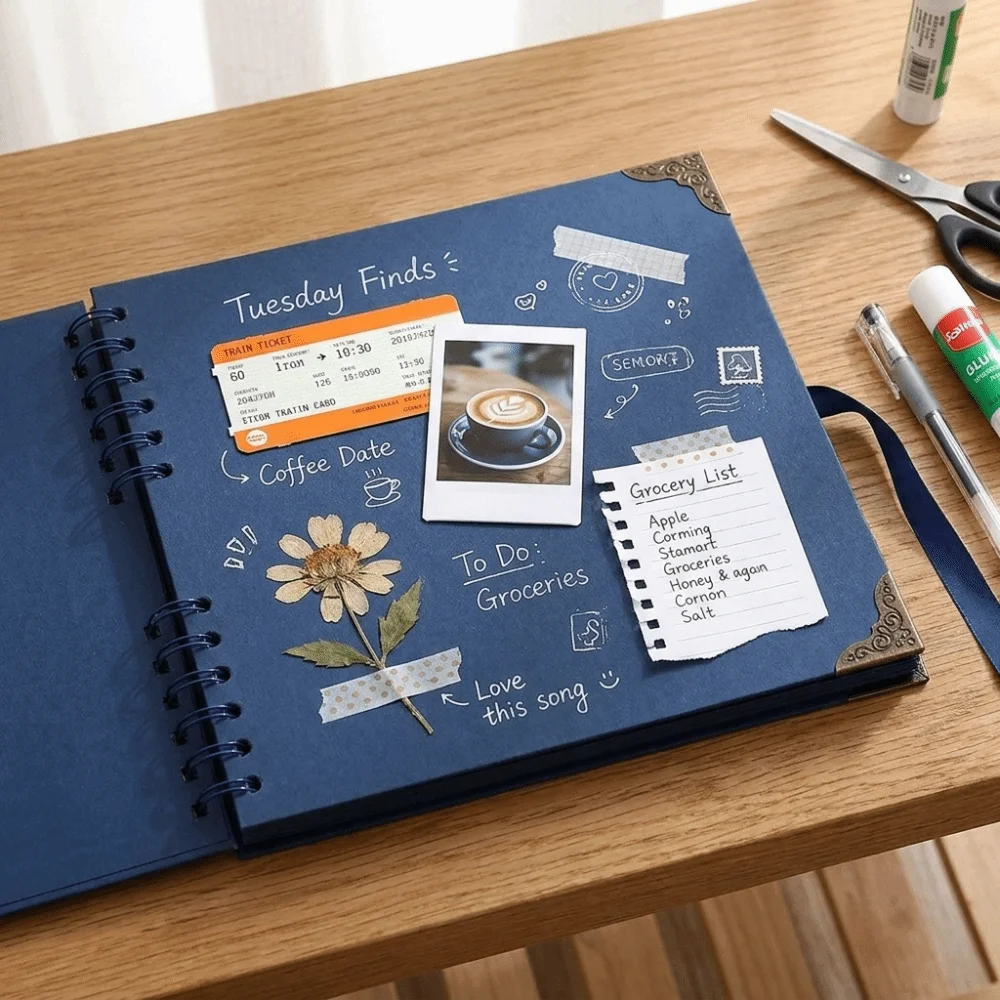 Self Adhesive Photo Album Notepad Lay-Flat Design Blank Pages Scrapbook Memory Book Kraft Paper Hardcover Album Journal Notebook