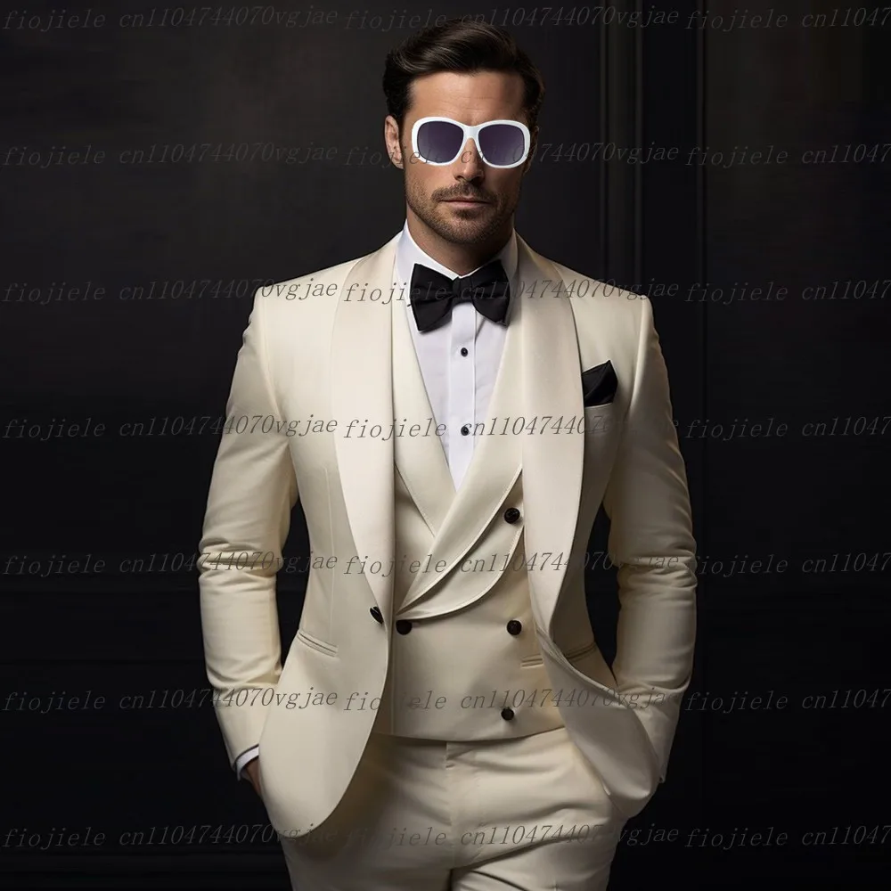 

New Ivory Men Suit Formal Occasion Wedding Party Groom Groomsman Business Male Tuxedos Customized 3 Piece Set Jacket Vest Pants