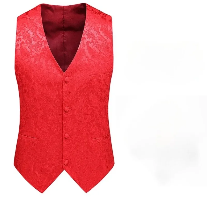 European size men's luxury jacquard vest for suits, suitable for business casual wear, weddings, and party occasions.