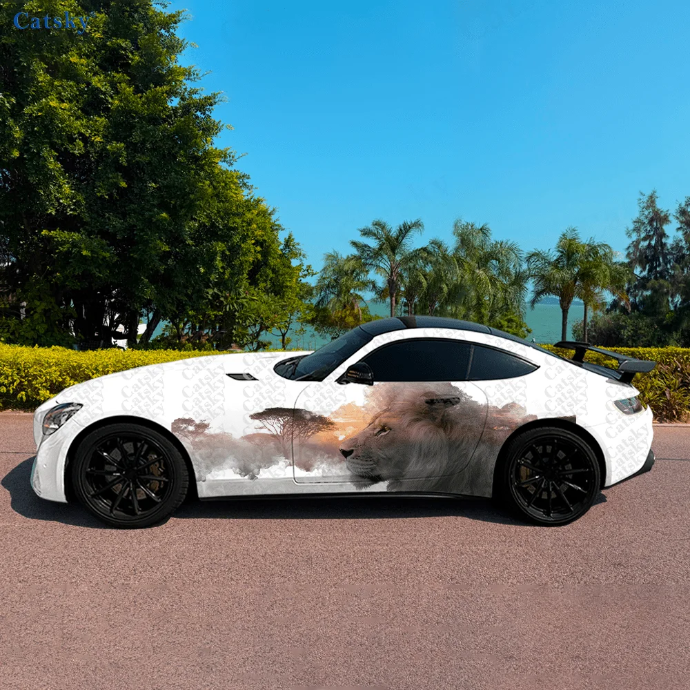 

Виниловая наклейка с африканским львом и пейзажем автомобиля, самоклеящаяся наклейка из ПВХ, подходит для грузовиков, внедорожников, украшения, автоаксессуары, подарок