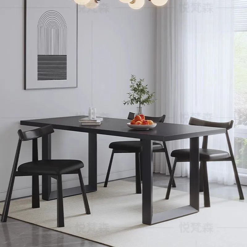 Minimalist Pure Black Dining Table With Rock Plate Hanging Under It Simple Modern Rectangular Mesa Cocina Dining Table Home Use