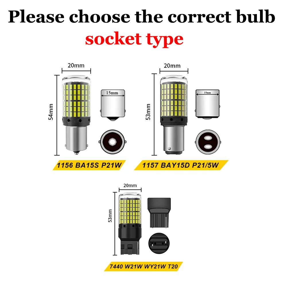 1x P21W PY21W Car LED Bulb Ba15s 1156 Bau15s T20 WY21W W21W 7443 High Power LED Signal Light Canbus No error Auto Reverse Lamp image 2