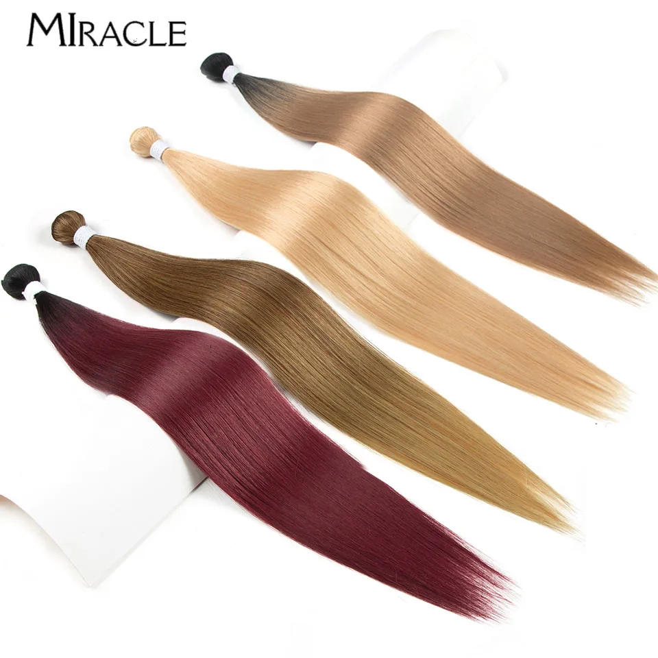 MIRACLE 24 Inch Straight Hair Extensions Synthetic Hair Bundles for Women Blonde Red Hairpiece Colored Super Long Hair Bundles