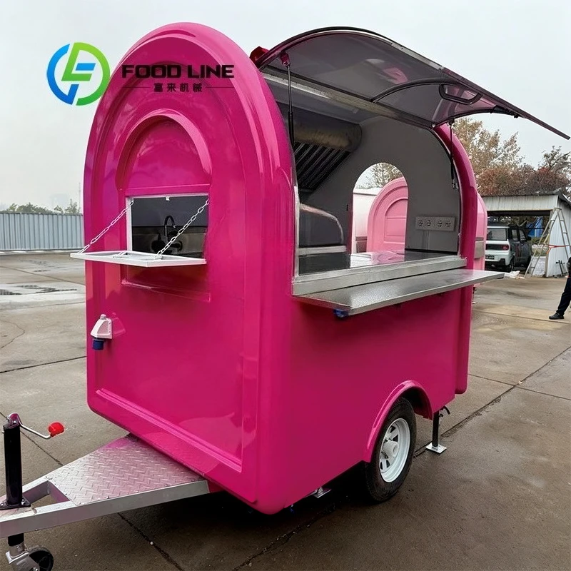 Stainless Steel Kitchen Pink Mobile Food Trailer CE Certified Rust Resistant Concession Cart for Chips Customized