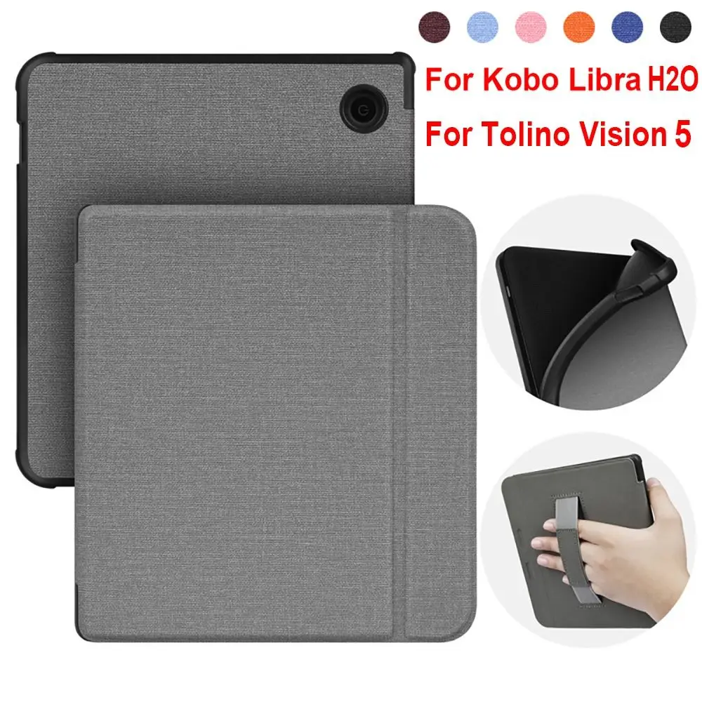 Hand Support N873 Smart Case Auto Wake/Sleep TPU 7 inch eReader Cover Shockproof Linen Texture for Kobo Libra H2O