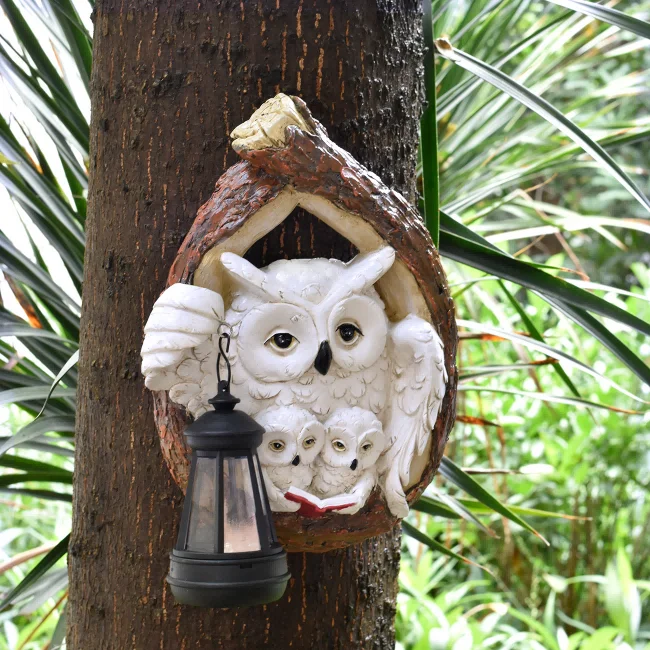 Water-Resistant Solar Owl Yard Decor with Three Owl Design Synthetic Resin Body Engineered for Outdoor Longevity