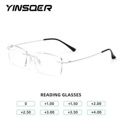 Titanium Reading Glasses Men Without Frame Magnifying Presbyopic Eyeglasses Titanium Frames Anti Blue Light Rimless Glasses Men