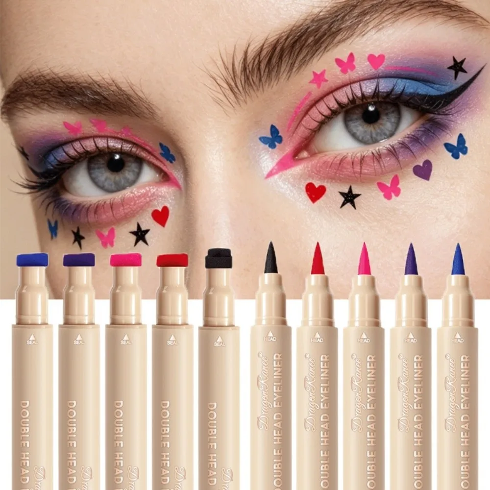 Double Head Liquid Stamp Eyeliner Smudge-Proof Quick Drying Colorful Eye Liner Pencil Long Lasting Waterproof