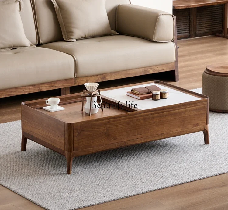 North American black walnut coffee table solid wood slate push-pull storage compartment modern simple tea table