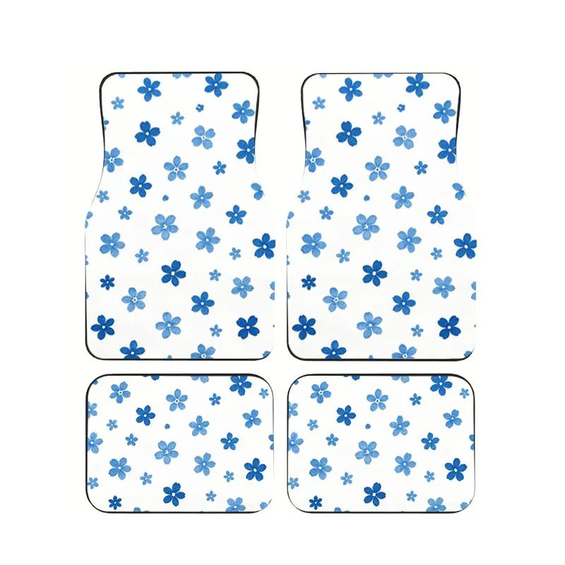 

Cute Blue Floral Print Car Floor Mats 4pcs Non-slip Waterproof Foot Pads for Women Girls Car Interior