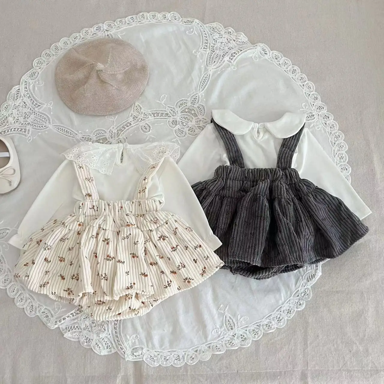 New Autumn Baby Clothes Clothing Infant Cute Bottoming Shirt +Floral Bodysuit Suit Girls Outwear ﻿