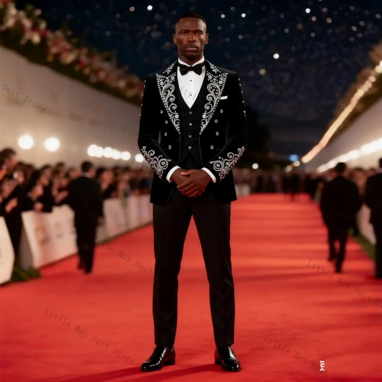 

Crystals Velvet Men Suit Set 2 Pieces Jacket Blazer+Cotton Pants Trousers Wedding Tuxedo Formal Office Party Coat Customized