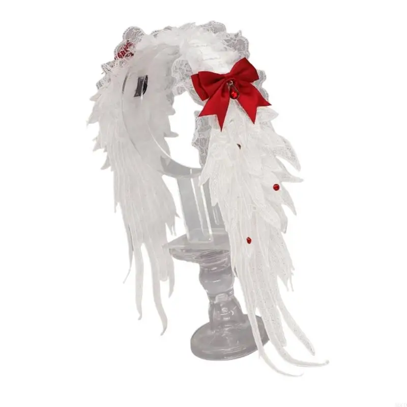 M6CD Cerchietto per capelli con d'angelo gotico scuro con design a fiocco per donne e adolescenti Cerchietto regolabile per