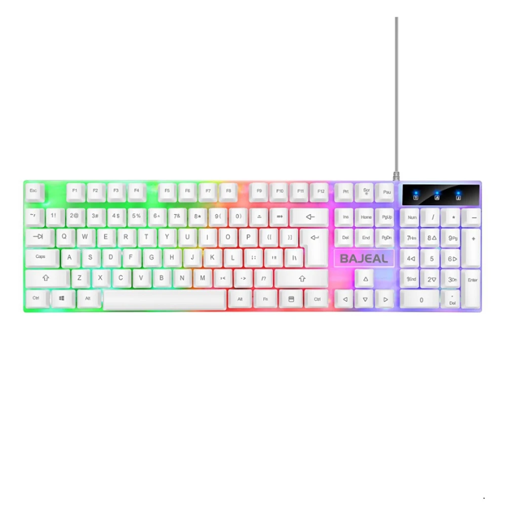 Wired USB Keyboard Seven Color Lights Ergonomic Keyboard 1.5m Cable Mechanical Keyboard for Computer Laptop for PC Gamer