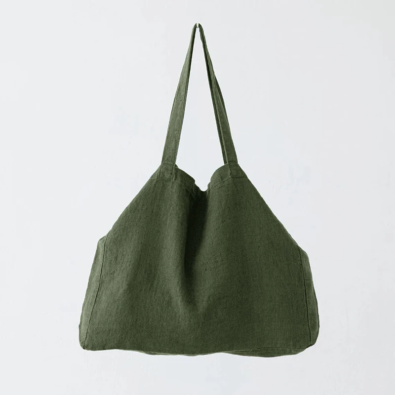 Retri Linen Shopping Bags For Women Reusable Large Capacity Sundries Bags Foldable Female Travel Beach Shoulder Handbags