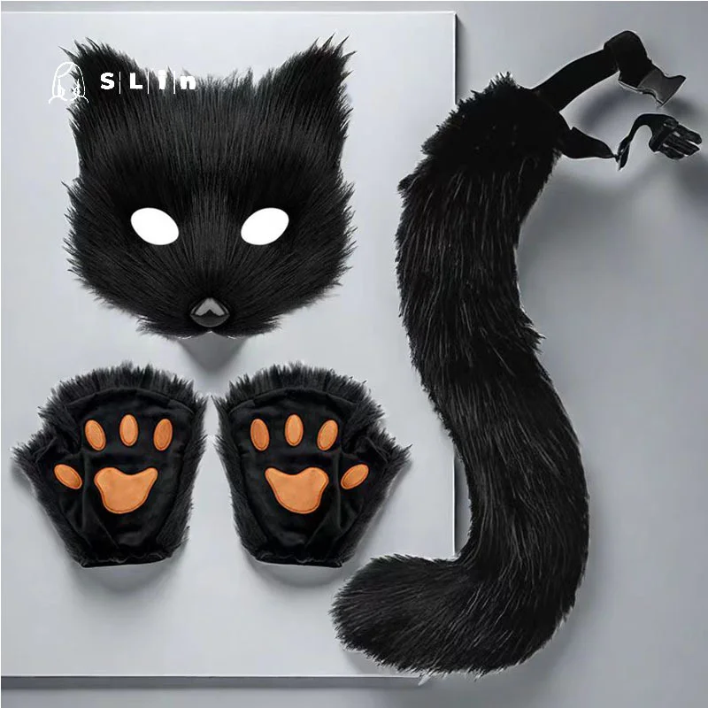 Foxes Mask+Tail +Gloves Set Halloween Cosplays Costume Accessorie Theme Party Dress Up Props Carnival Party Costumes Accessories