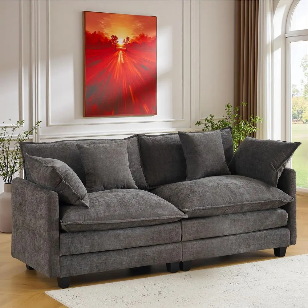 

3 Seater Sofa for Living Room, Deep Seated Comfy Couch with Removable Linen Slipcover, Modern Farmhouse RolledArm Sofa, High Ba