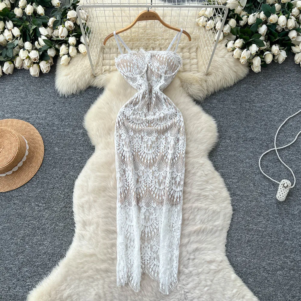 

Sexy Elegant sleeveless lace Party pencil dress Women evening korean fashion ceremony dresses