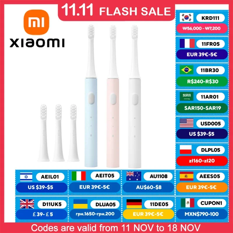 Xiaomi Mijia T100 Sonic Electric Toothbrush Mi Smart Tooth Brush Colorful USB Rechargeable IPX7 Waterproof For Toothbrushes head