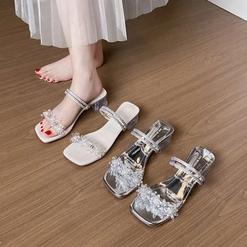 

French Style Chunky Heel Thong Sandals - Women's Summer Outdoor Wear, New Fairy Style Two-way Design, Elegant High Heel Sandals