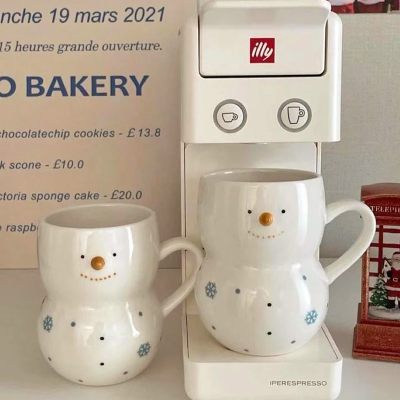 Kawaii Ins Snowman Ceramic Mug Christmas Gift Cute Milk Coffee Cup Afternoon Tea Tableware Breakfast Fashion Kitchen Decoration