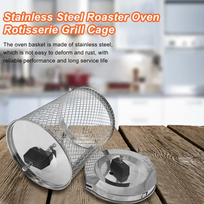 Stainless Steel Round Rotisserie Basket Universal Grill Rotisserie Spit Rod Flat Basket Universal 360 Degree Rotation Mesh