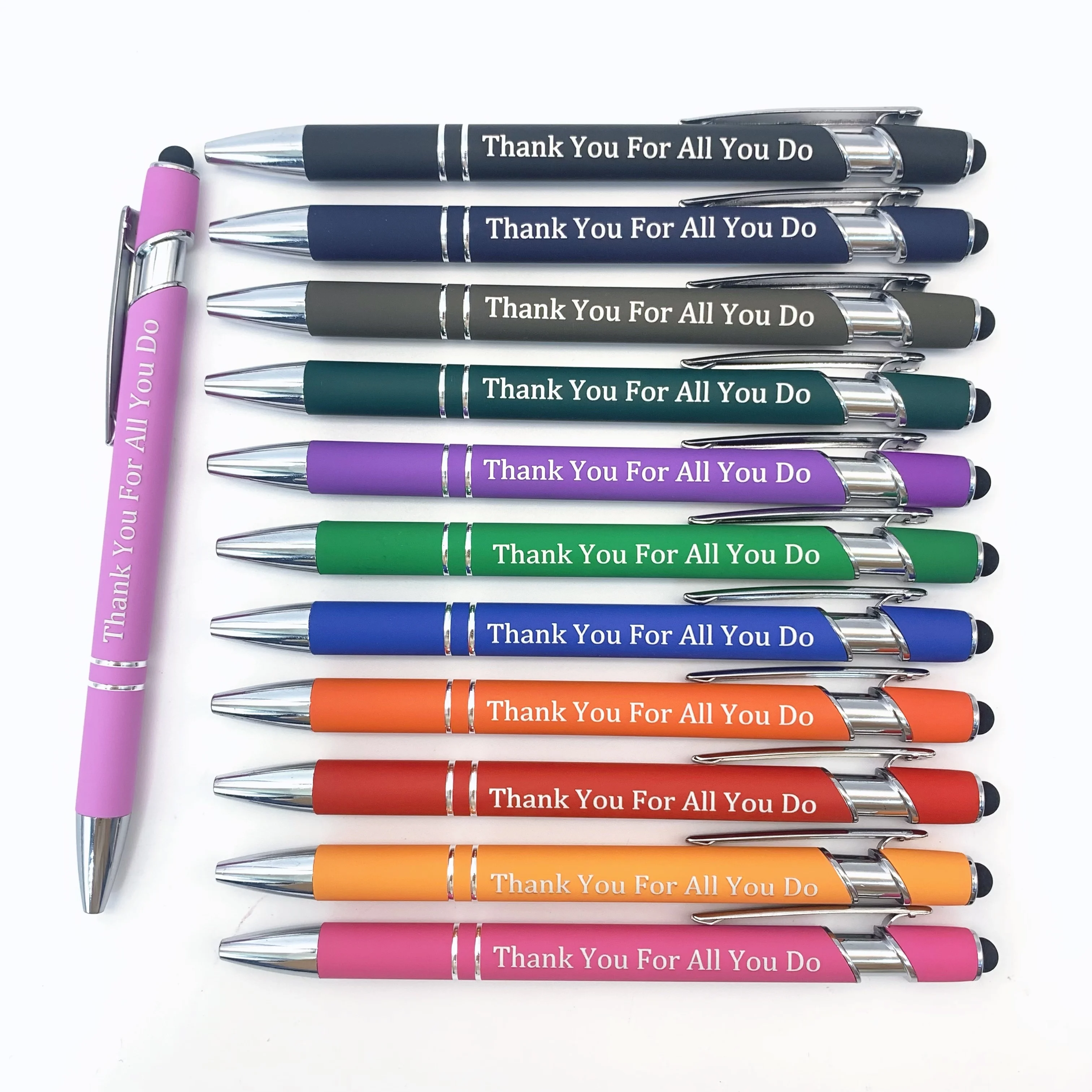 12 szt. uroczych, fioletowych długopisów, długopis na podziękowanie dla pracowników. Każdy długopis niesie napis: "Dziękuję za wszystko". Idealny prezent dla pracowników.
