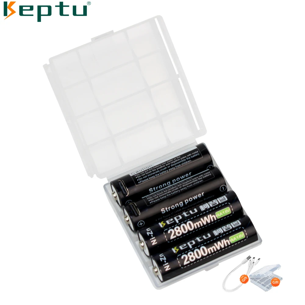 2-8PCS KEPTU AA Battery 1.6V Ni-Zn 2800mWh Nickel-Zinc AA USB rechargeable battery for camera toys + Gift Cable