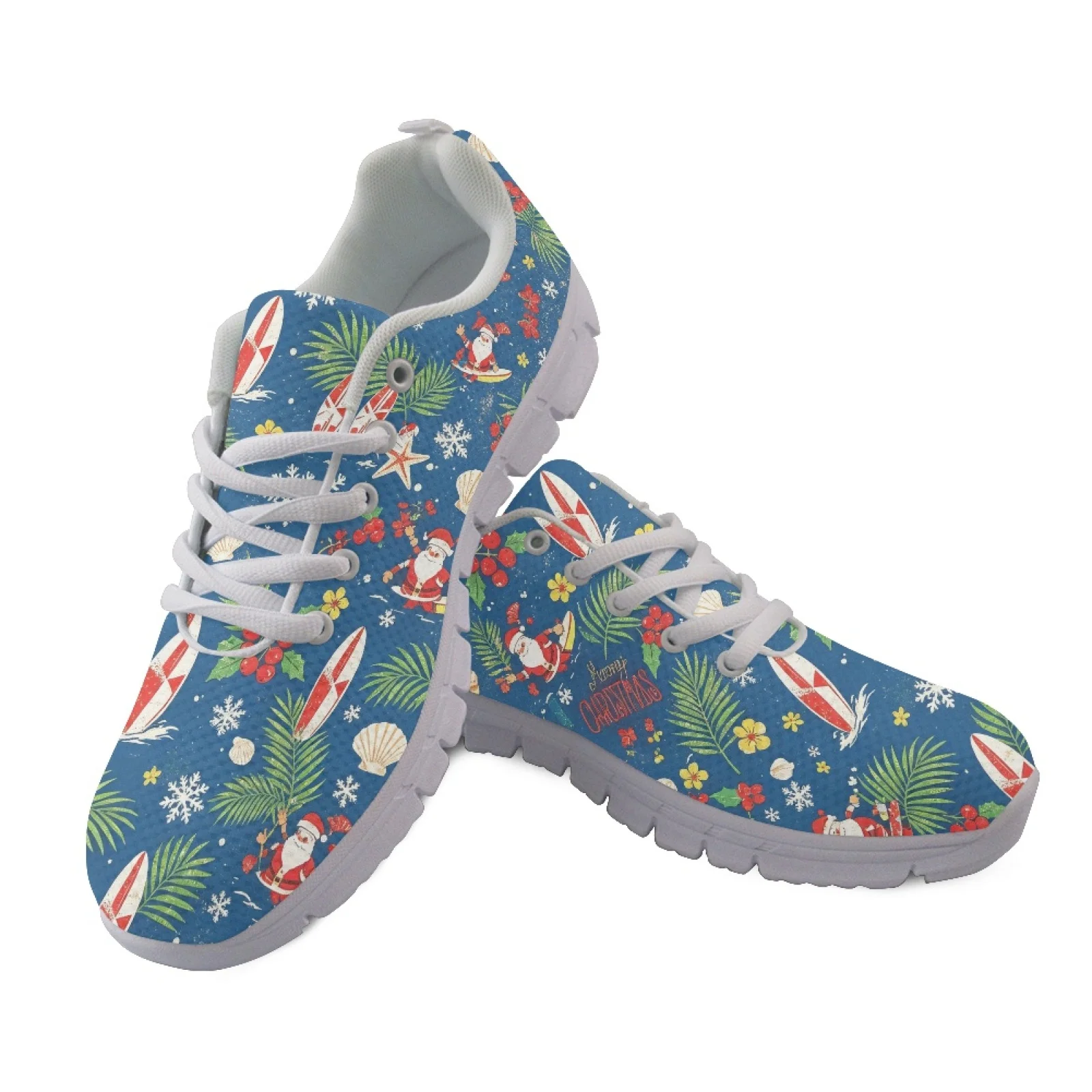 Coloranimal Surfing Santa Pattern Women Cushioned Jogging Shoes for Long Standing Hospital Floor Casual Sneaker