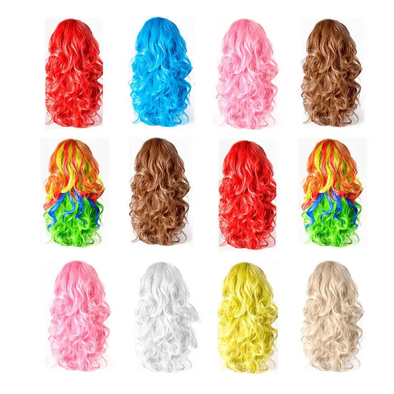 شعر مستعار طويل مجعد ملون أنيمي العالمي ذكر إلى أنثى زي شعر مستعار TikTok لايف مرحلة الأداء الدعامة القبعات