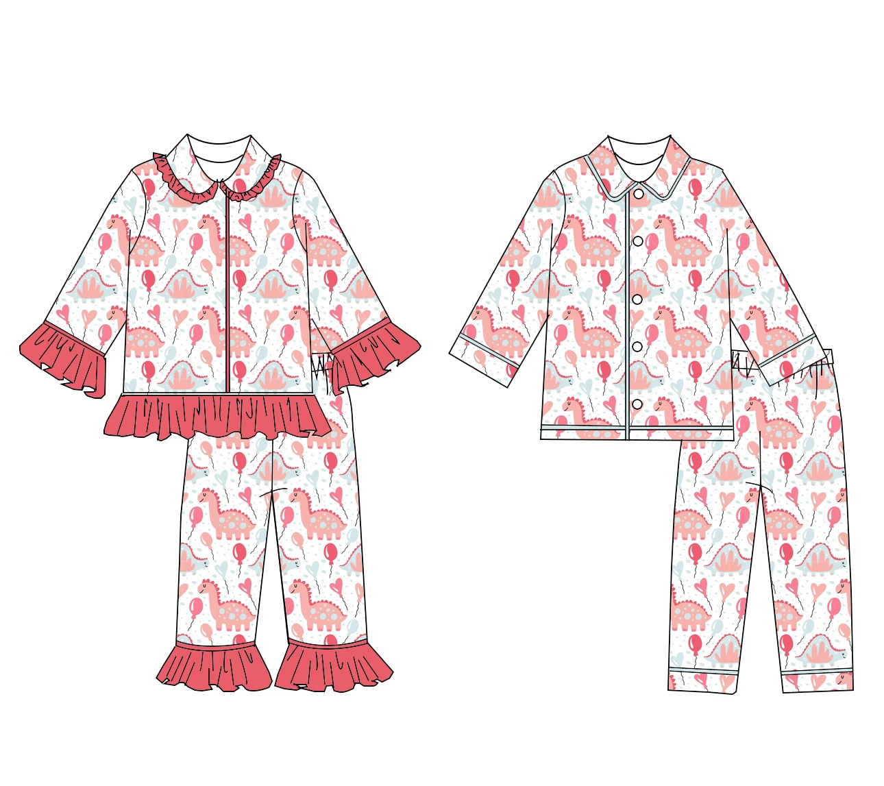

Valentine's Day Cute Cartoon Print Boy Girl Milk Silk Material Boutique Suit Wholesale And Retail