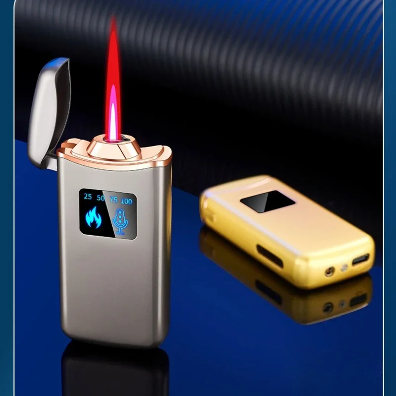 Frosted Texture Metal High-value Intelligent Voice-controlled Windproof Lighter, Four Types of Ignition Lighters, Red Flame