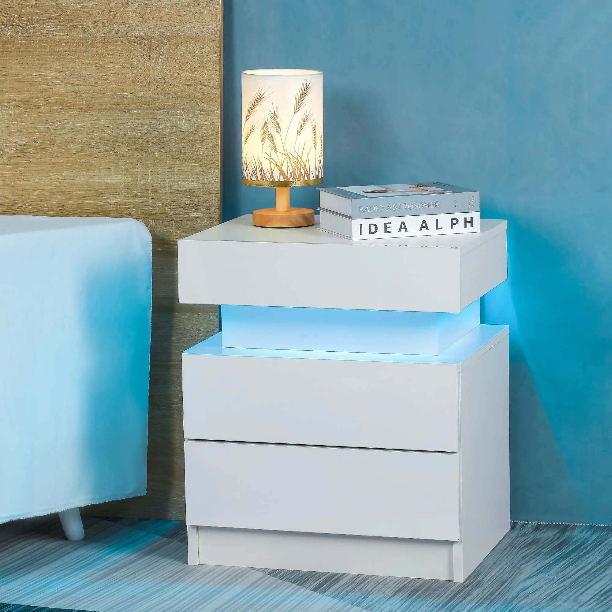 

[Flash Sale]LED Nightstand Modern Wood Led Bedside Table with 2 High Gloss Drawers for Bedroom White/Black[US-Stock]