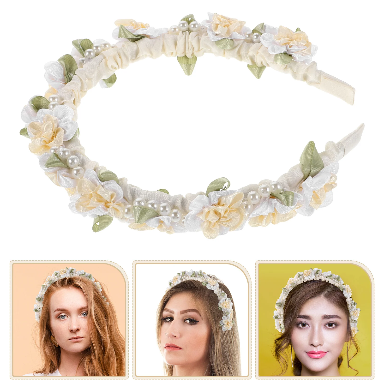 

Pearl Flower Headband Delicate Handmade Bridal Wedding Hair Accessory Elegant Party Floral Crown Pearl Flower Headband