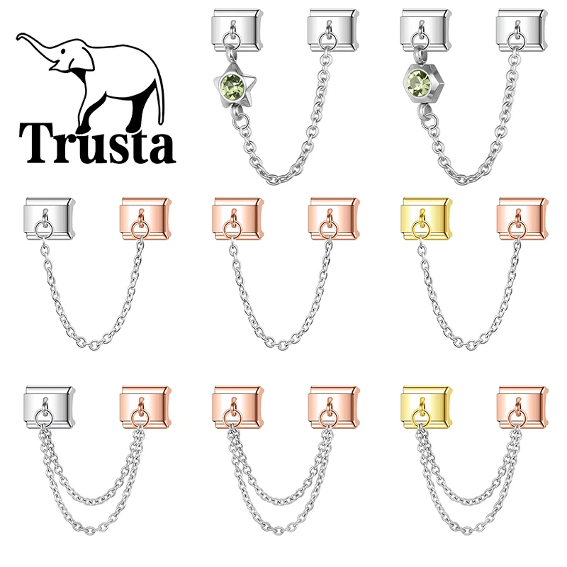 Trusta 2025 Simple Chain Zircon Charm bracelet italian Stainless Steel Pendant Gifts for Women DIY Bracelet Fit 9mm Fashion N679