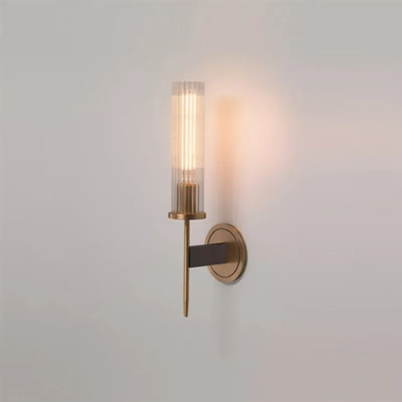 현대 황동 벽 램프 Sconce 늑골이있는 긴 유리 빈티지 레트로 구리 호텔 레스토랑 로프트 바 침실 머리맡 허영 벽 조명