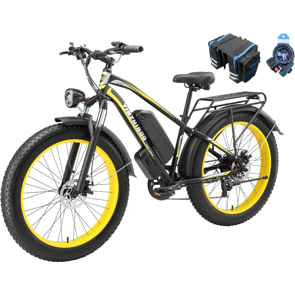 

Electric Bike for Adults with 2000W Peak Motor, 48V 17.5Ah (840Wh) Battery,26'' x 4'' Fat Tire Ebike with Saddle Bag,Lock
