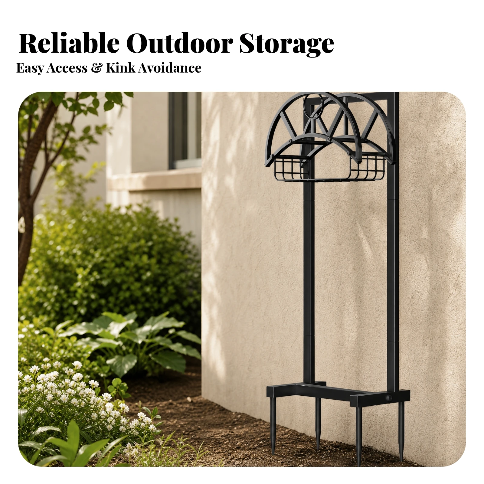 Freestanding Garden Hose Storage Rack Reinforced Metal Hose Storage Rack with Arched Top Weatherproof Rust Resistant for Yard