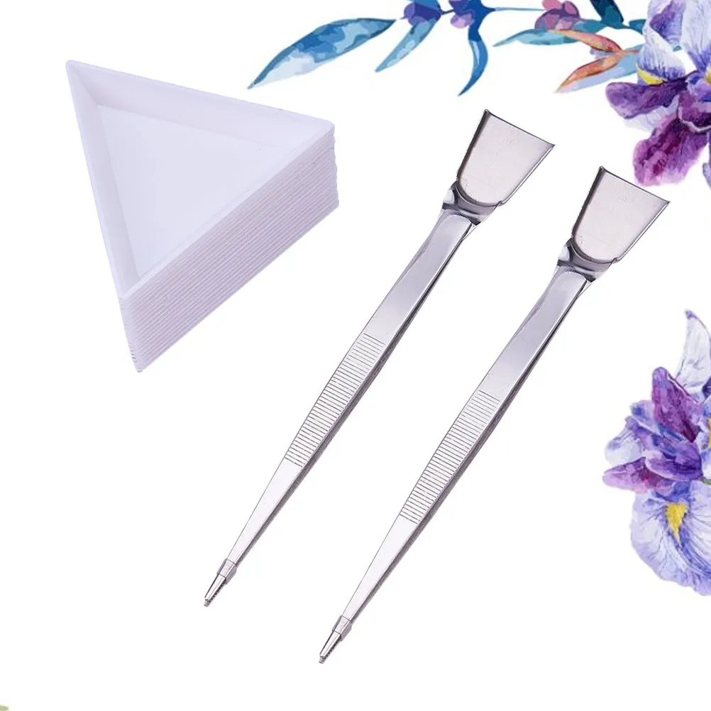 

Набор инструментов для ювелирных работ из 22 предметов: треугольные лотки, пинцеты, лопатки, совки из нержавеющей стали с нескользящими ручками для изготовления украшений из бриллиантов и бусин