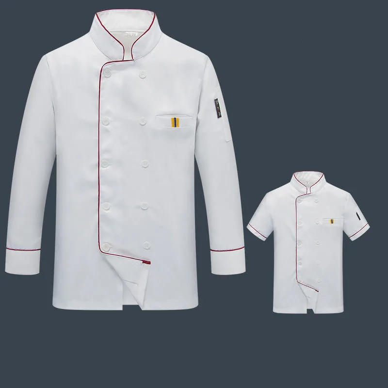 White Men Kitchen Chef Restaurant Uniform Shirt Bakery Breathable Double Breasted White Chef Dress women Chef Jackets apron 2022