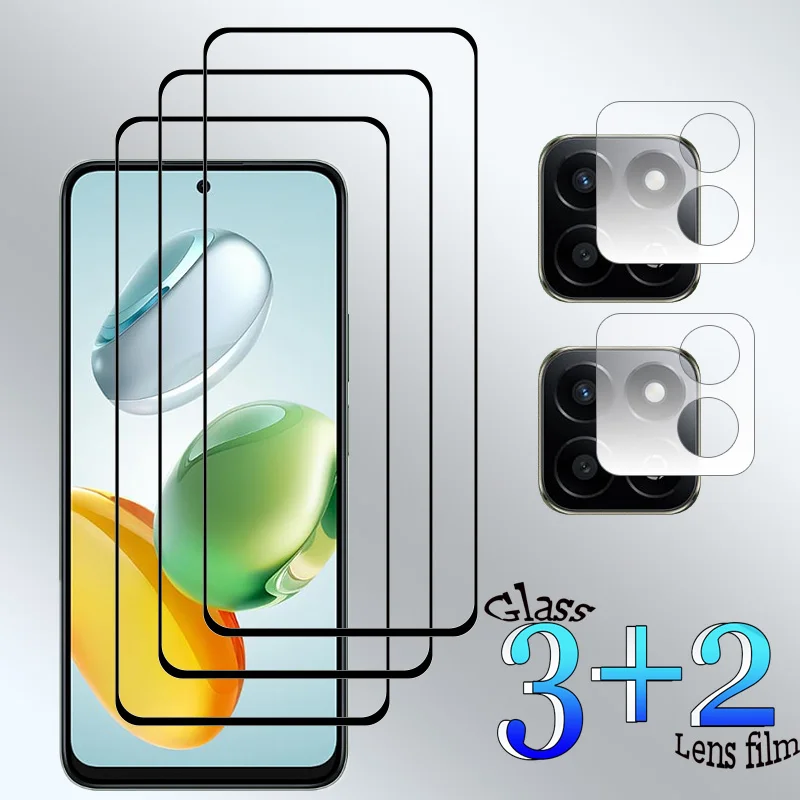

3+2 For Honor X7C Tempered Glass 200Smart Shockproof 9H Clearly Anti-Scratch Front Protector +Soft Camera lens film