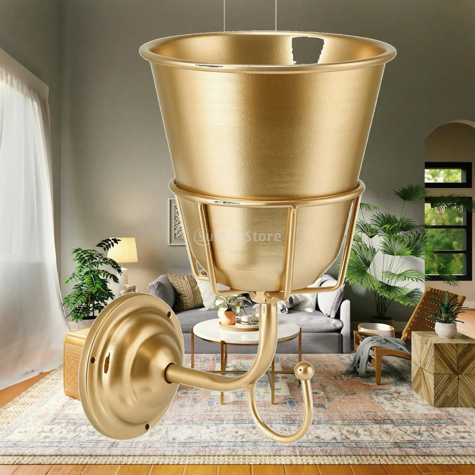 Gold Wall Vase Wall Planter Stylish Boho Artwork Handcrafted with Hook Hanging Vessel for Bathroom Living Room Home Office
